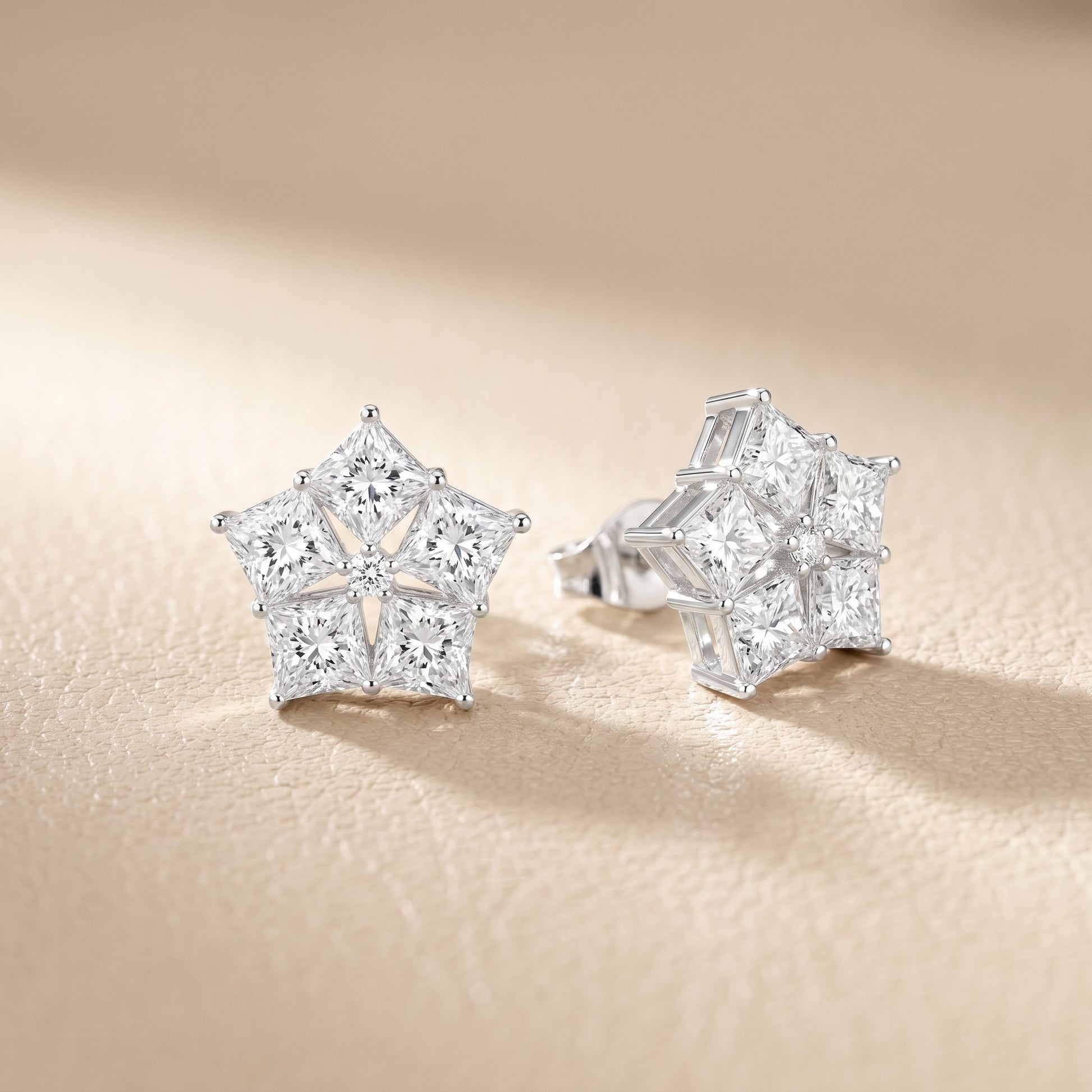 Princess Cut Lab Grown Diamond Stud Earrings in Silver