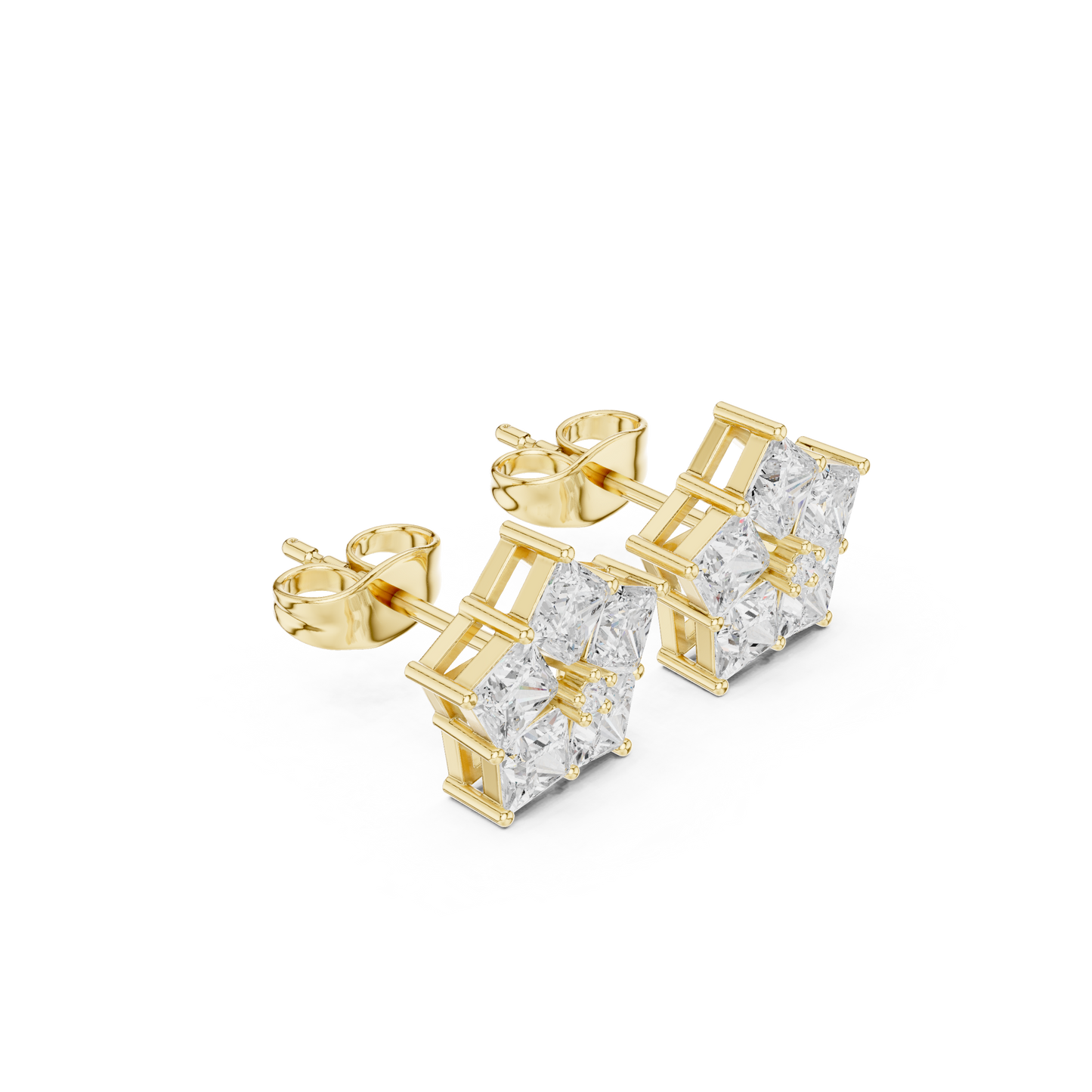 Princess Cut Lab Grown Diamond Stud Earrings in Yellow Gold