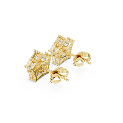 Princess Cut Lab Grown Diamond Stud Earrings in Yellow Gold