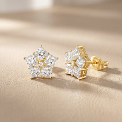 Princess Cut Lab Grown Diamond Stud Earrings in Yellow Gold