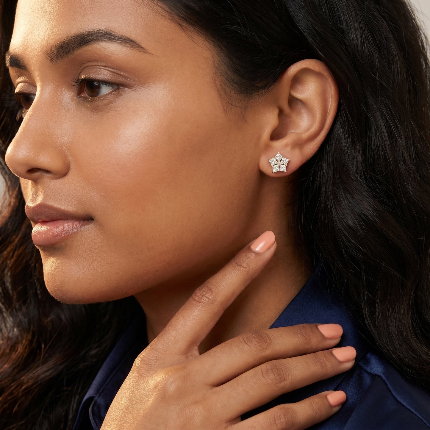 Princess Cut Lab Grown Diamond Stud Earrings in Yellow Gold