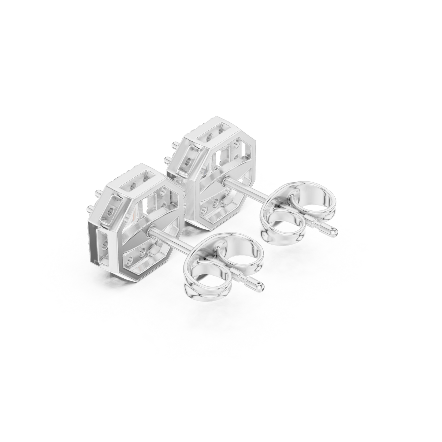 Asscher Round Cut Lab Grown Diamond Stud Earrings in Platinum
