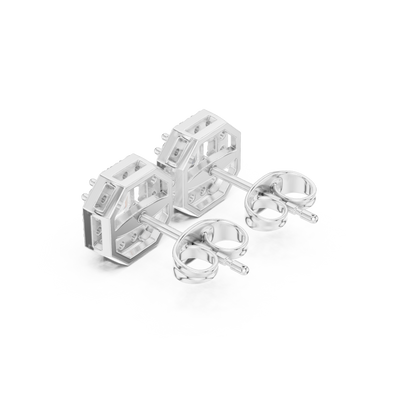 Asscher Round Cut Lab Grown Diamond Stud Earrings in Silver