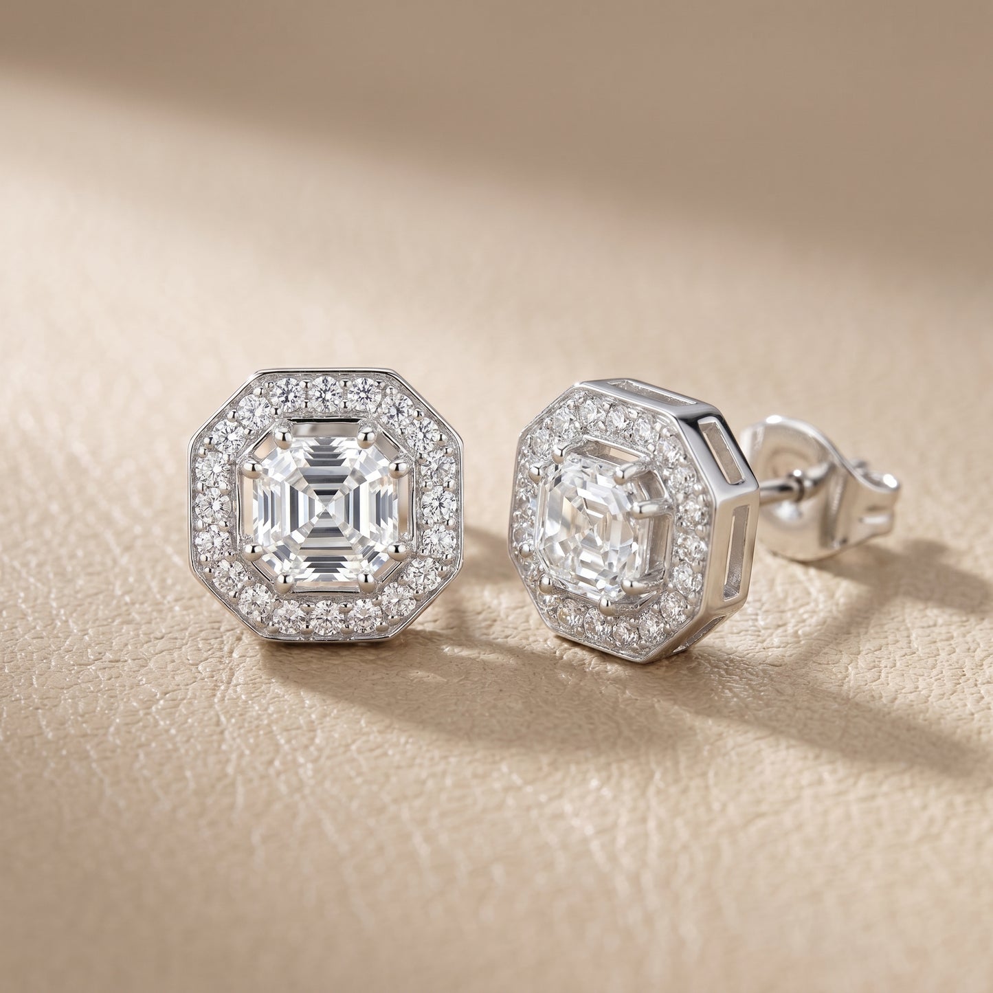 Asscher Round Cut Lab Grown Diamond Stud Earrings in White Gold