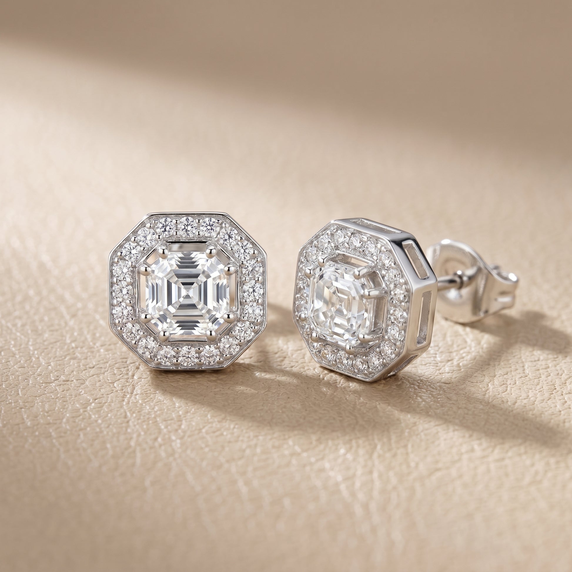 Asscher Round Cut Lab Grown Diamond Stud Earrings in White Gold