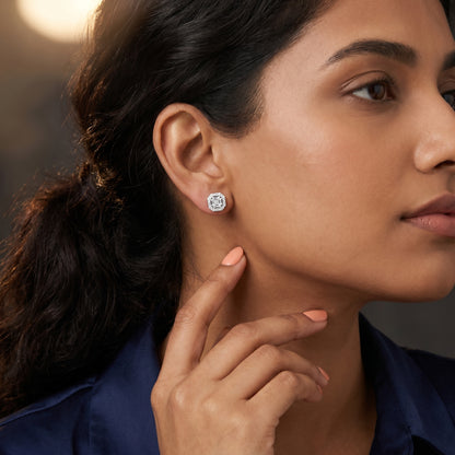 Asscher Round Cut Lab Grown Diamond Stud Earrings in White Gold