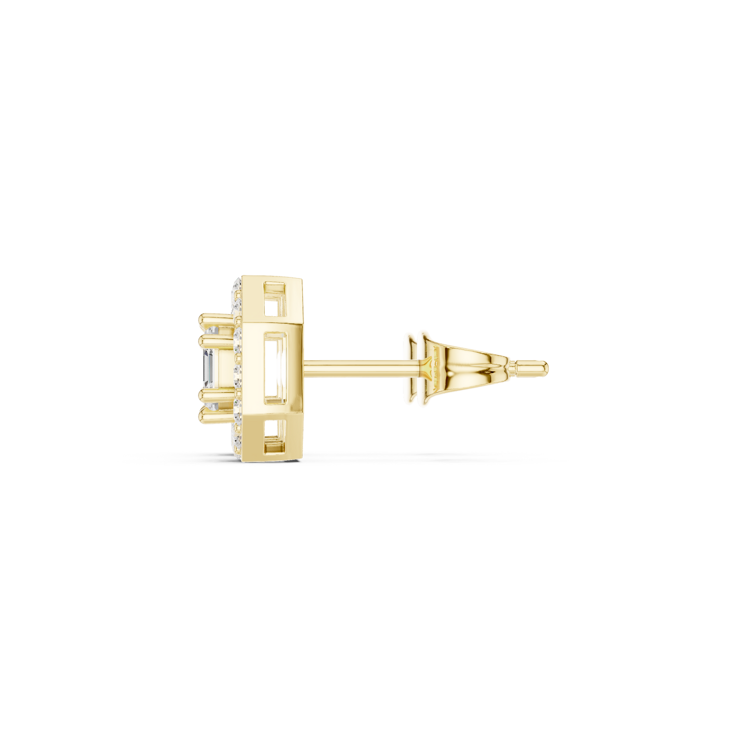 Asscher Round Cut Lab Grown Diamond Stud Earrings in Yellow Gold