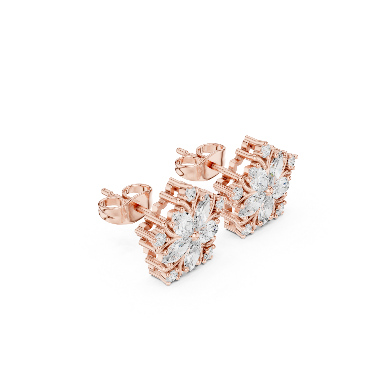 Subtle Floral Lab Grown Diamond Stud Earrings in Rose Gold