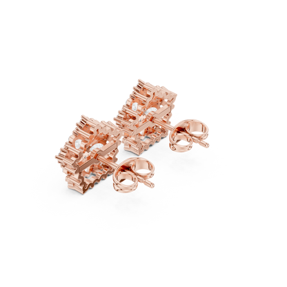 Subtle Floral Lab Grown Diamond Stud Earrings in Rose Gold