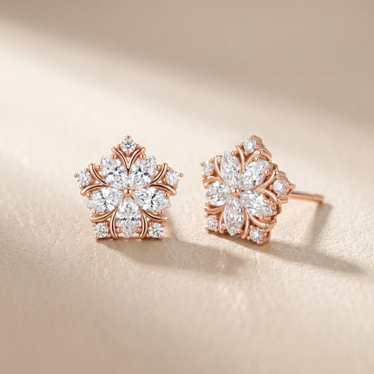 Subtle Floral Lab Grown Diamond Stud Earrings in Rose Gold
