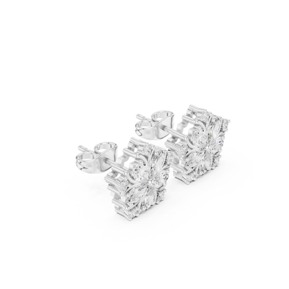Subtle Floral Lab Grown Diamond Stud Earrings in White Gold