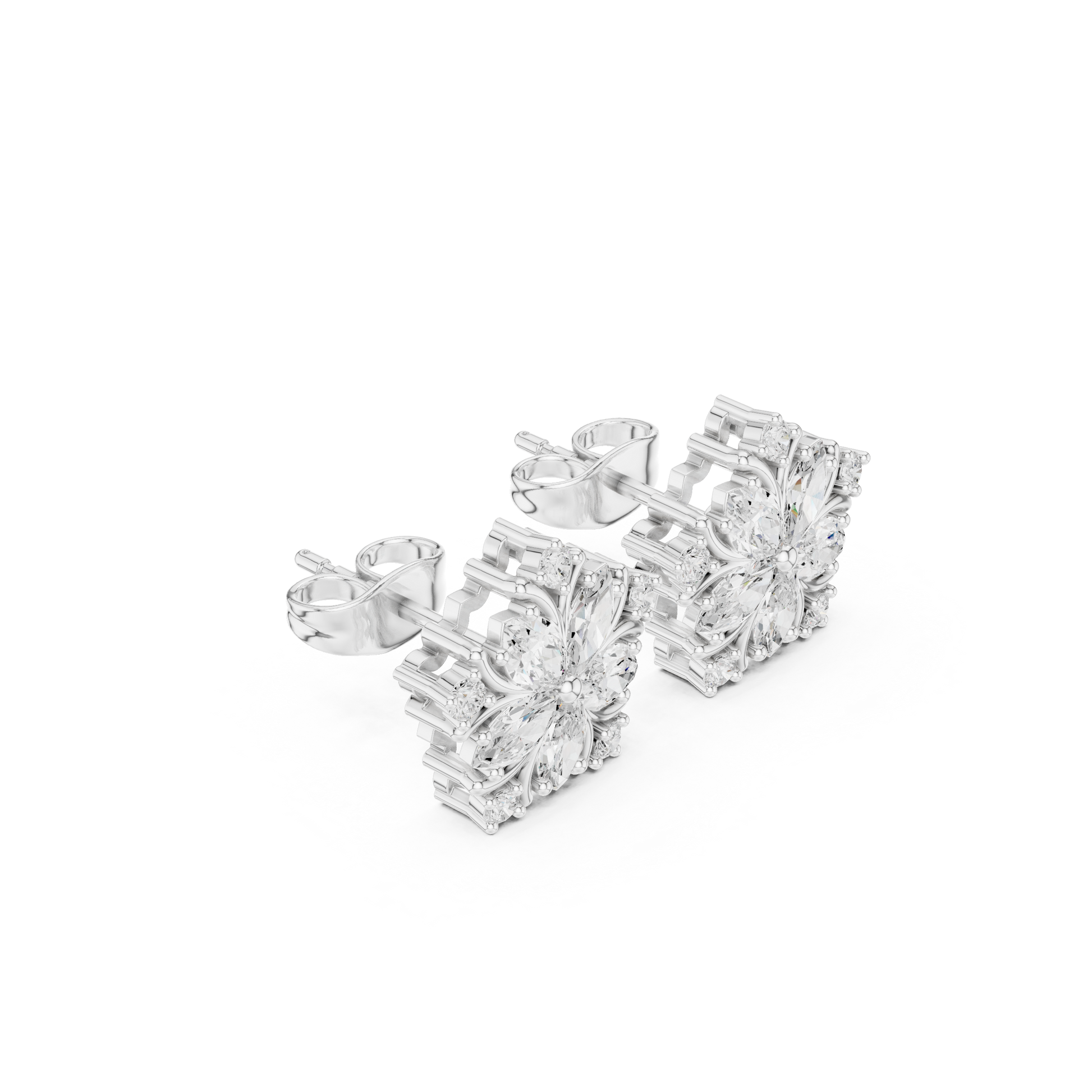 Subtle Floral Lab Grown Diamond Stud Earrings in Platinum