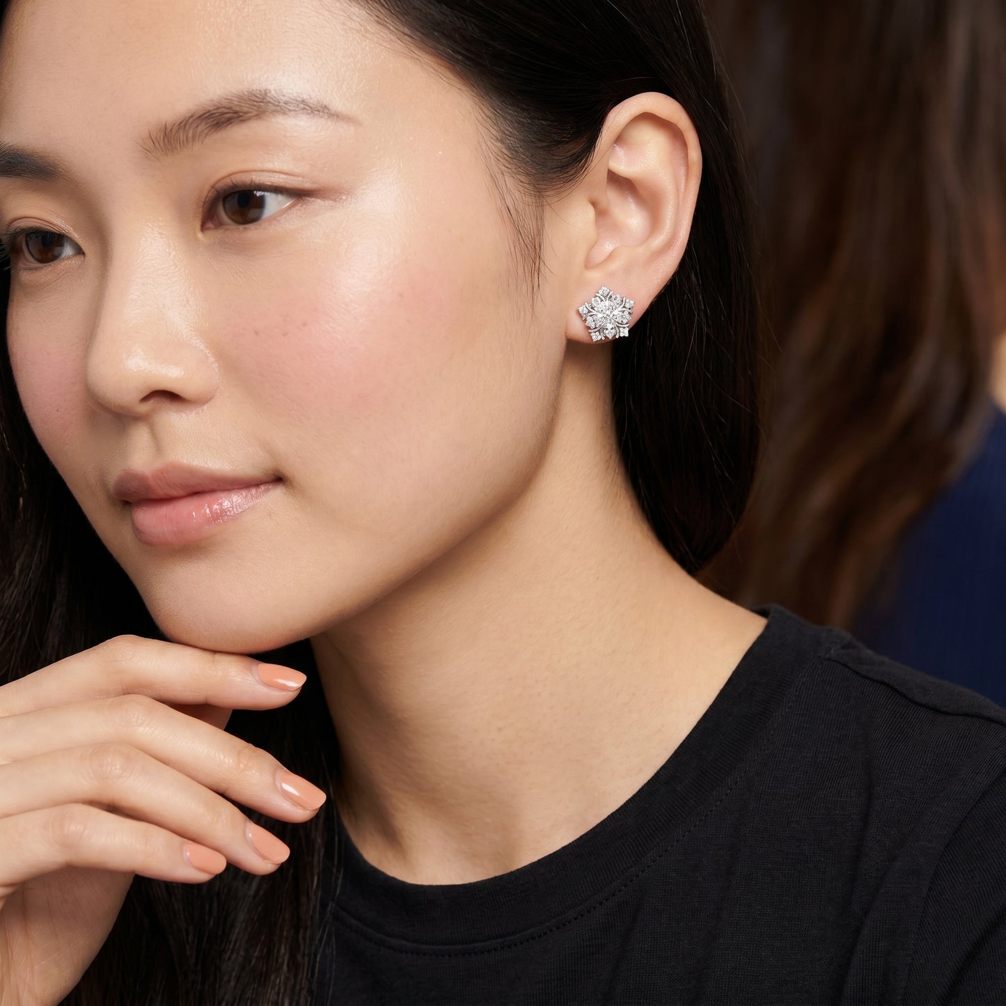 Subtle Floral Lab Grown Diamond Stud Earrings in Silver