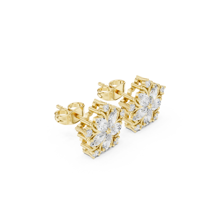 Subtle Floral Lab Grown Diamond Stud Earrings in Yellow Gold