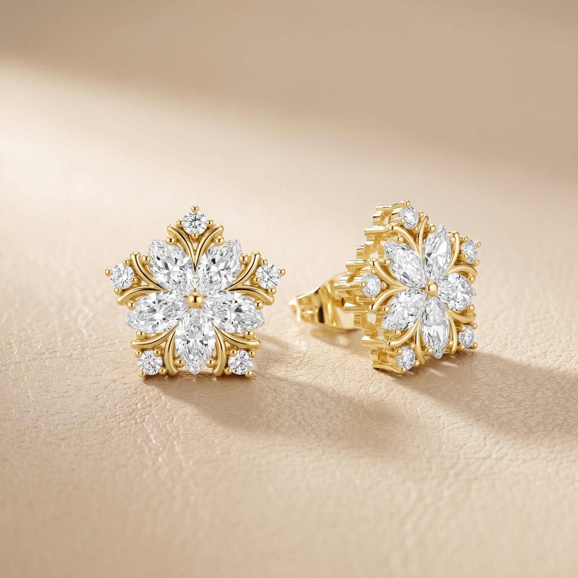 Subtle Floral Lab Grown Diamond Stud Earrings in Yellow Gold