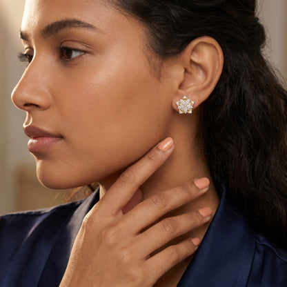 Subtle Floral Lab Grown Diamond Stud Earrings in Yellow Gold
