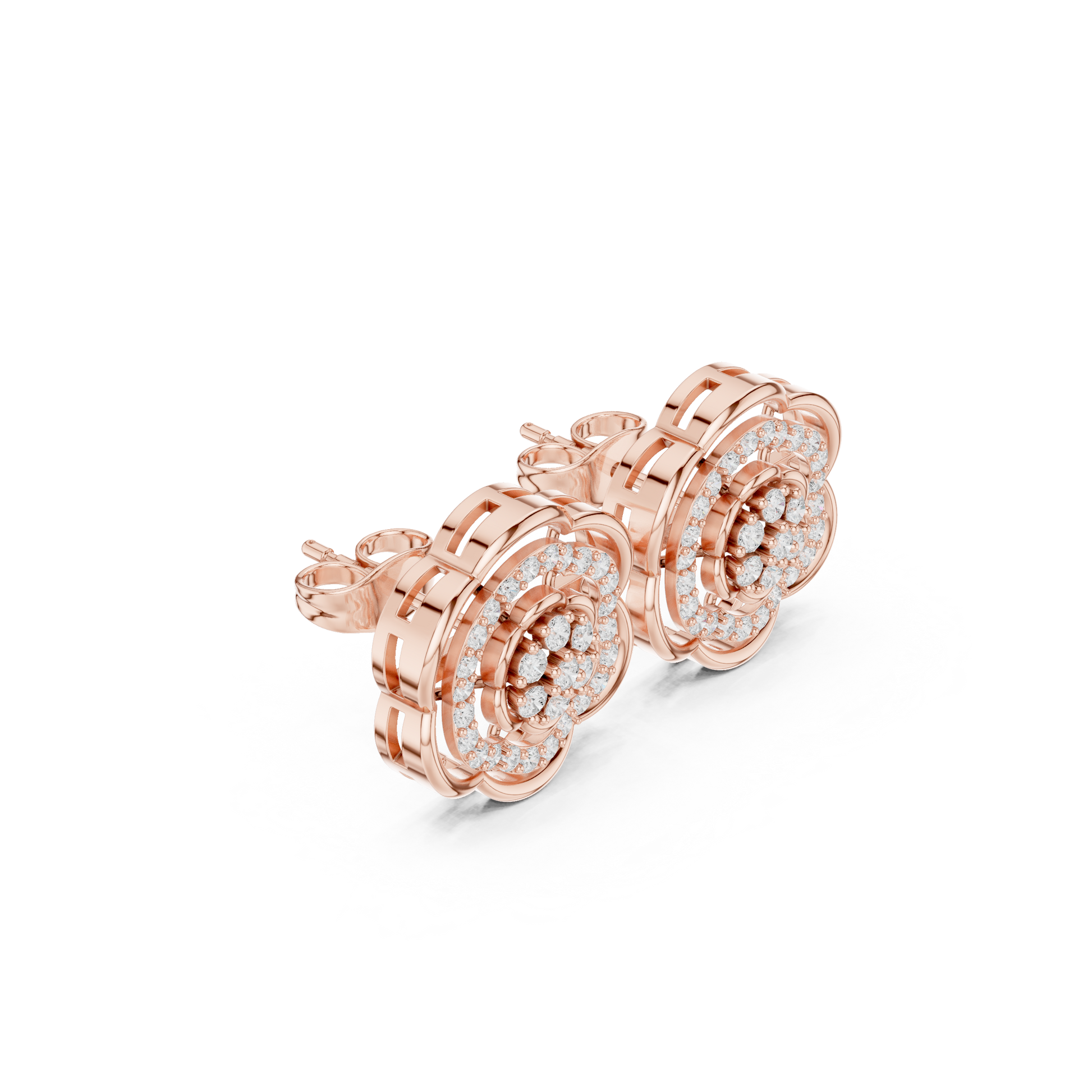 Round Cut Lab Grown Diamond Stud Earrings in Rose Gold