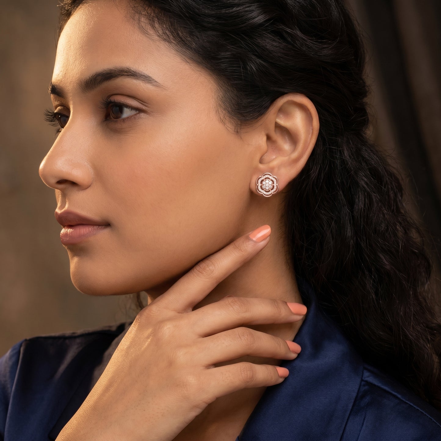 Round Cut Lab Grown Diamond Stud Earrings in Rose Gold