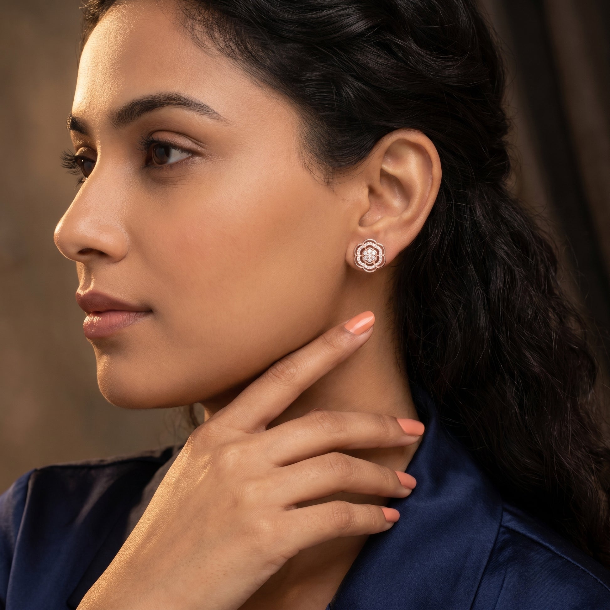 Round Cut Lab Grown Diamond Stud Earrings in Rose Gold