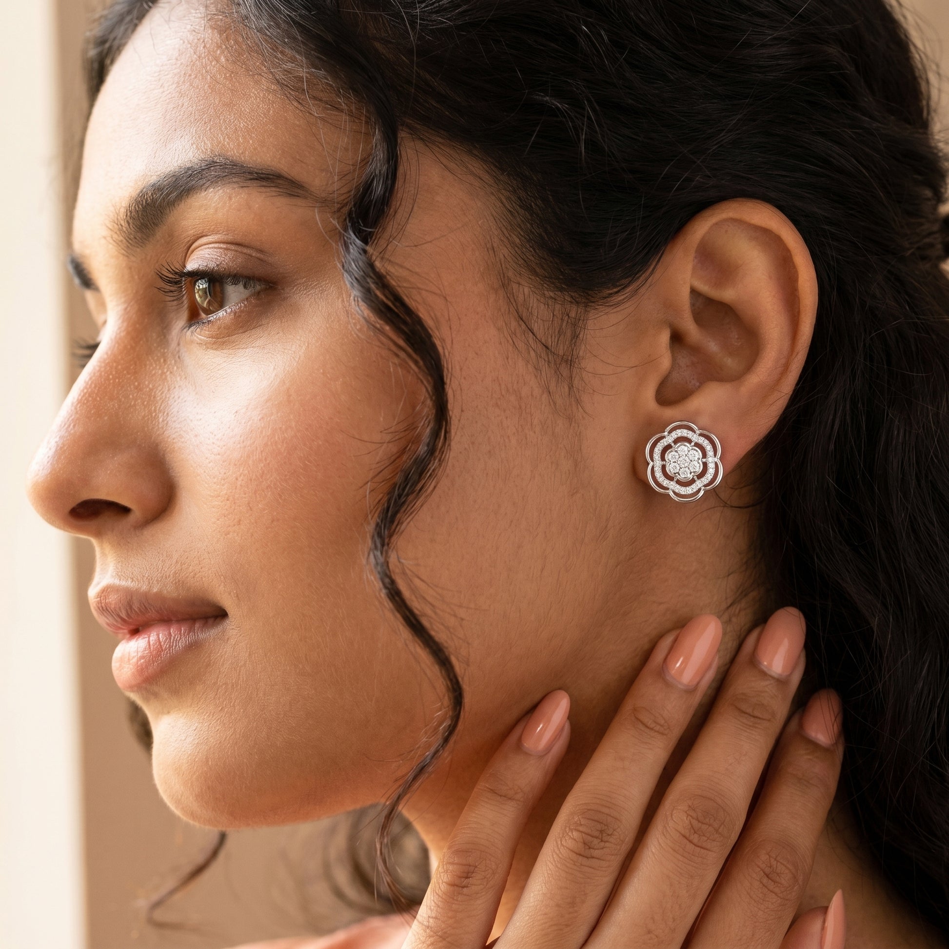 Round Cut Lab Grown Diamond Stud Earrings in White Gold