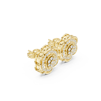 Round Cut Lab Grown Diamond Stud Earrings in Yellow Gold