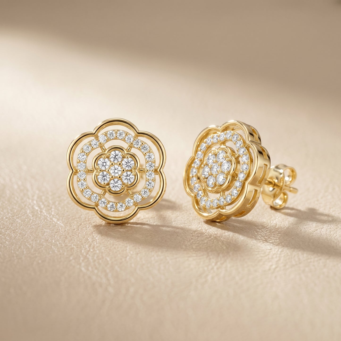 Round Cut Lab Grown Diamond Stud Earrings in Yellow Gold
