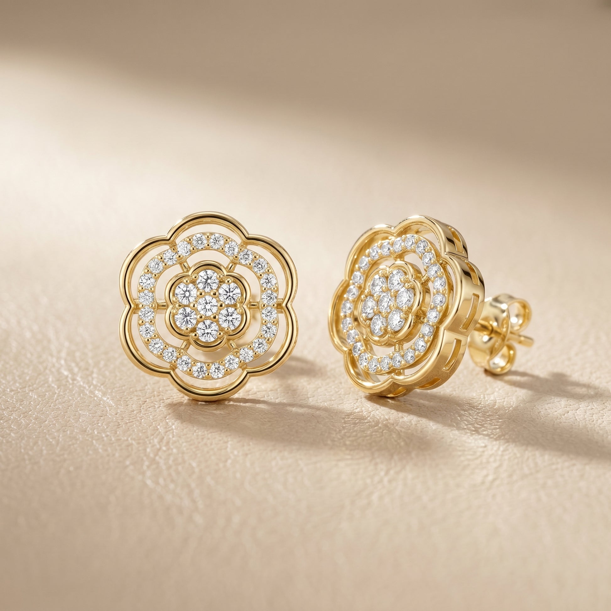 Round Cut Lab Grown Diamond Stud Earrings in Yellow Gold
