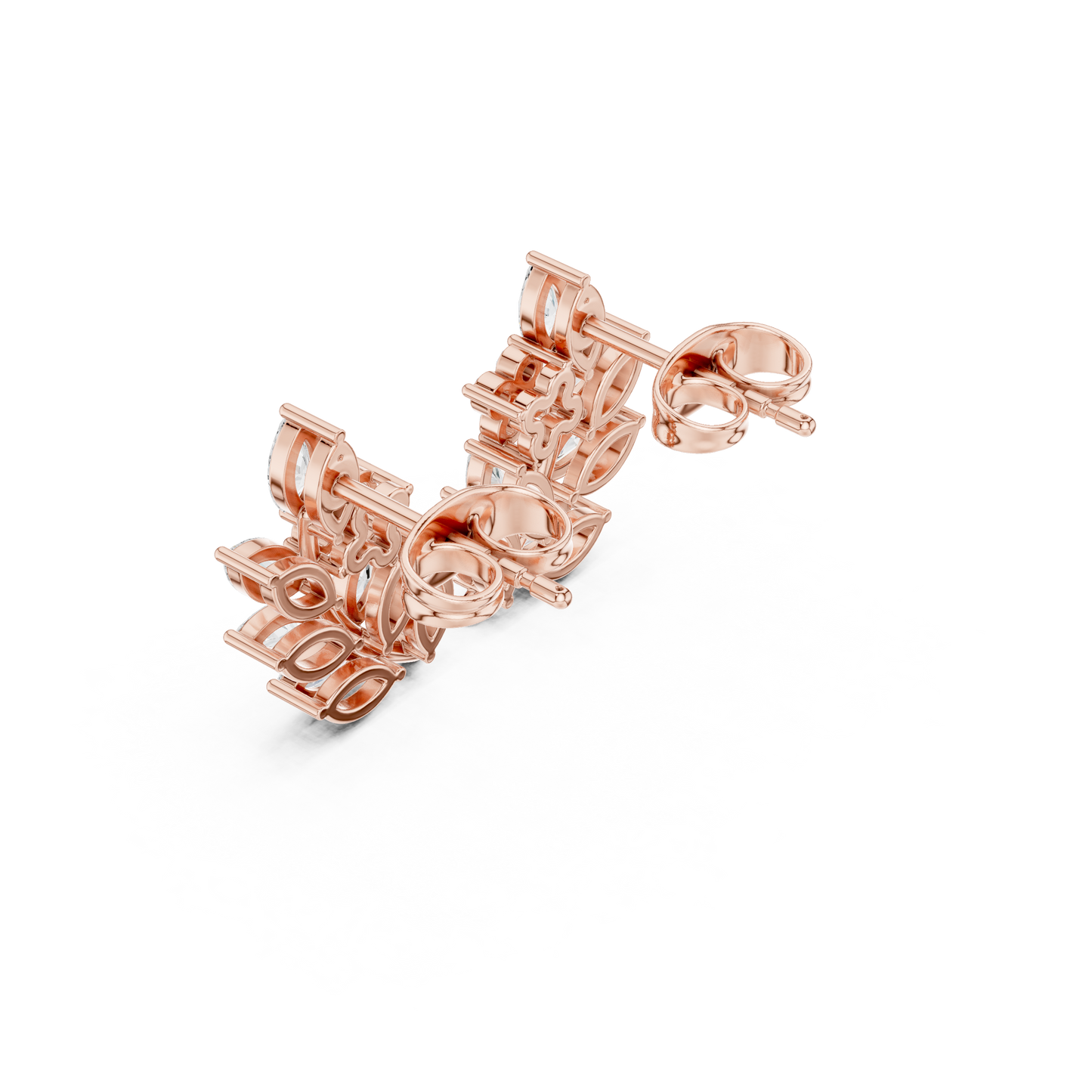 Marquise Round Cut Lab Grown Diamond Stud Earrings in Rose Gold