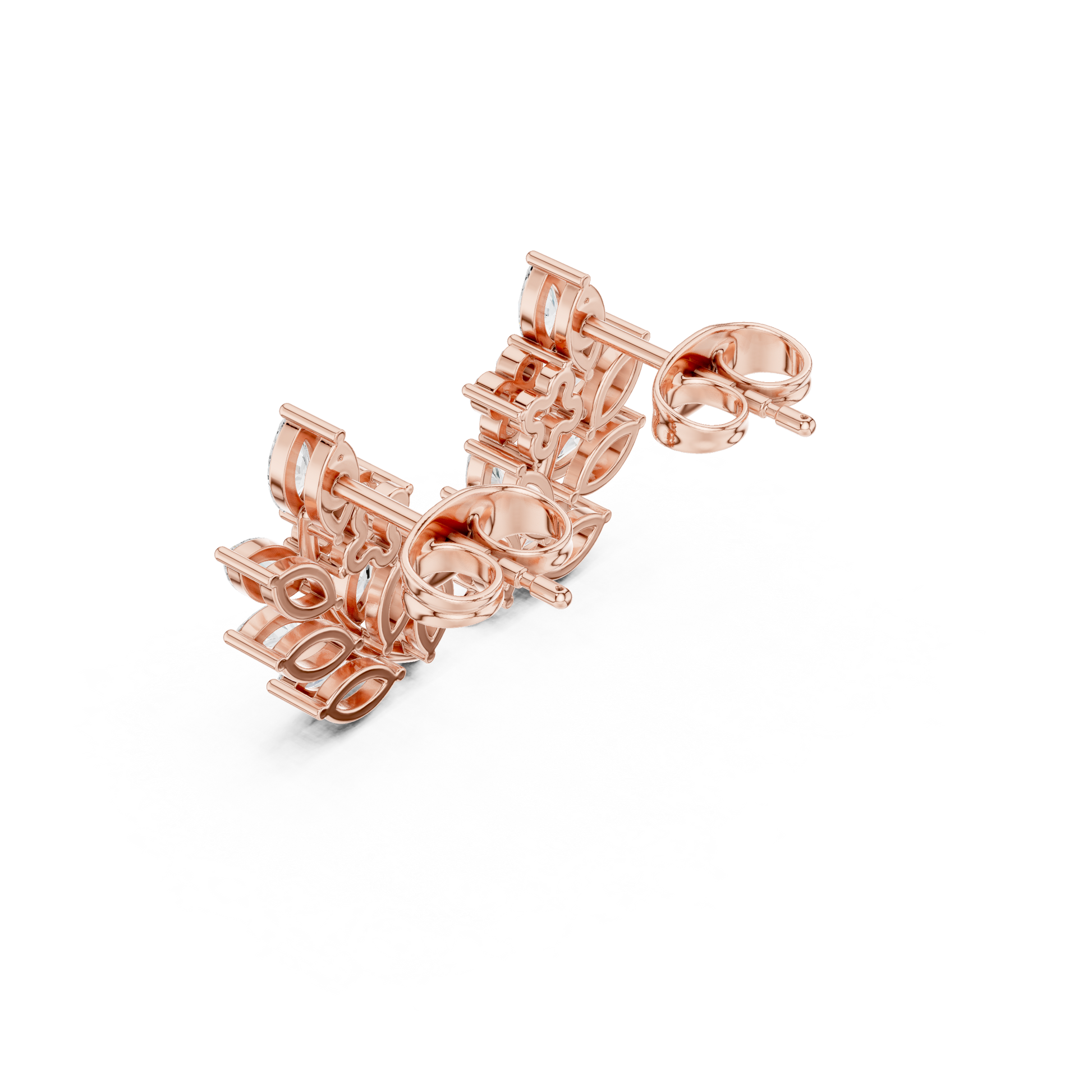 Marquise Round Cut Lab Grown Diamond Stud Earrings in Rose Gold