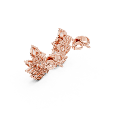 Marquise Round Cut Lab Grown Diamond Stud Earrings in Rose Gold