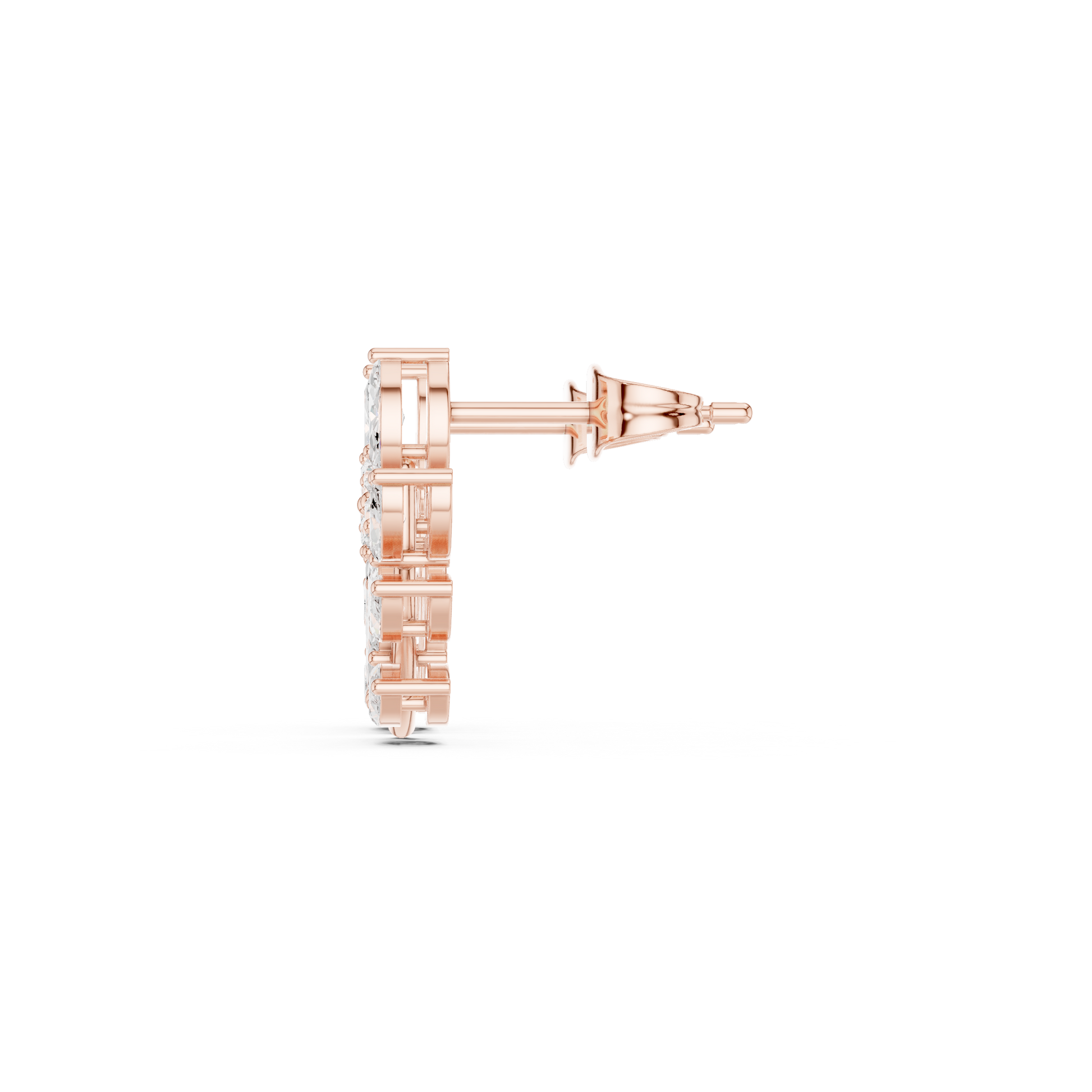 Marquise Round Cut Lab Grown Diamond Stud Earrings in Rose Gold
