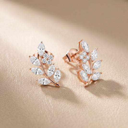 Marquise Round Cut Lab Grown Diamond Stud Earrings in Rose Gold