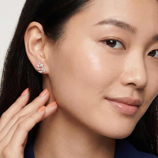 Marquise Round Cut Lab Grown Diamond Stud Earrings in Rose Gold