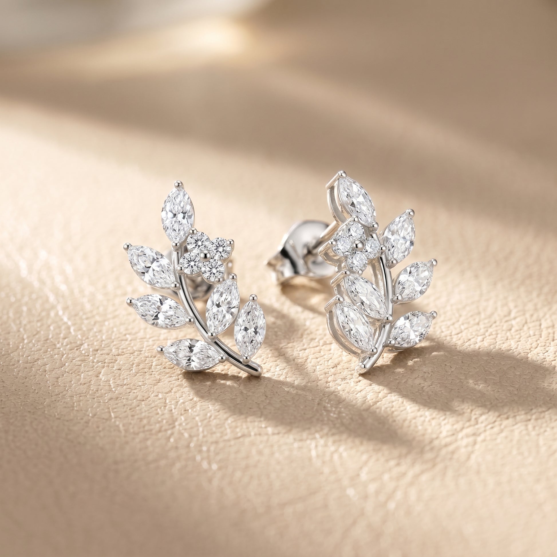Marquise Round Cut Lab Grown Diamond Stud Earrings in White Gold