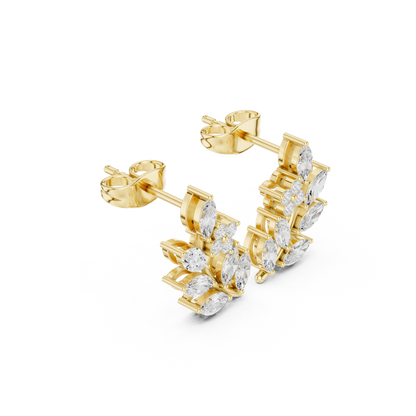 Marquise Round Cut Lab Grown Diamond Stud Earrings in Yellow Gold