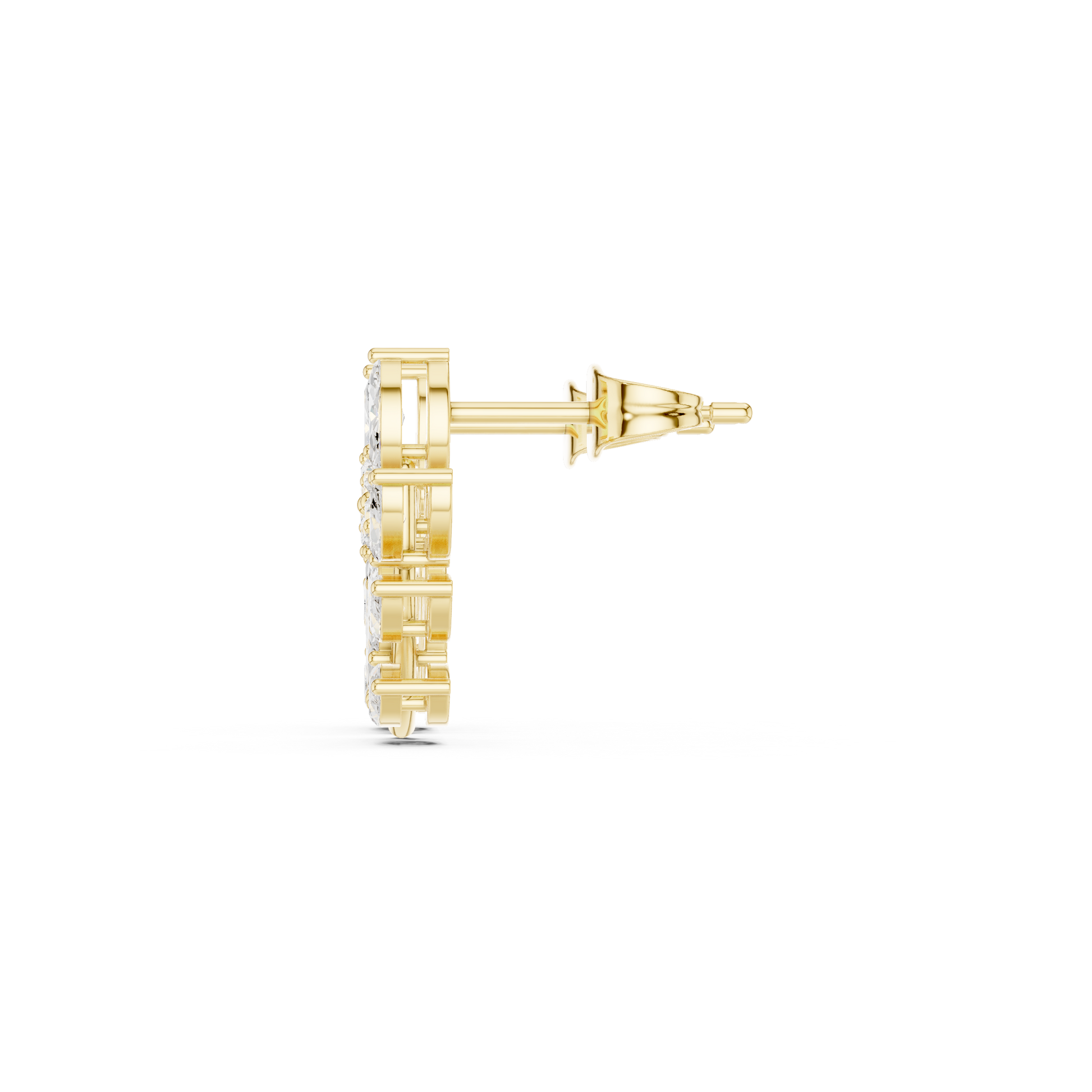 Marquise Round Cut Lab Grown Diamond Stud Earrings in Yellow Gold
