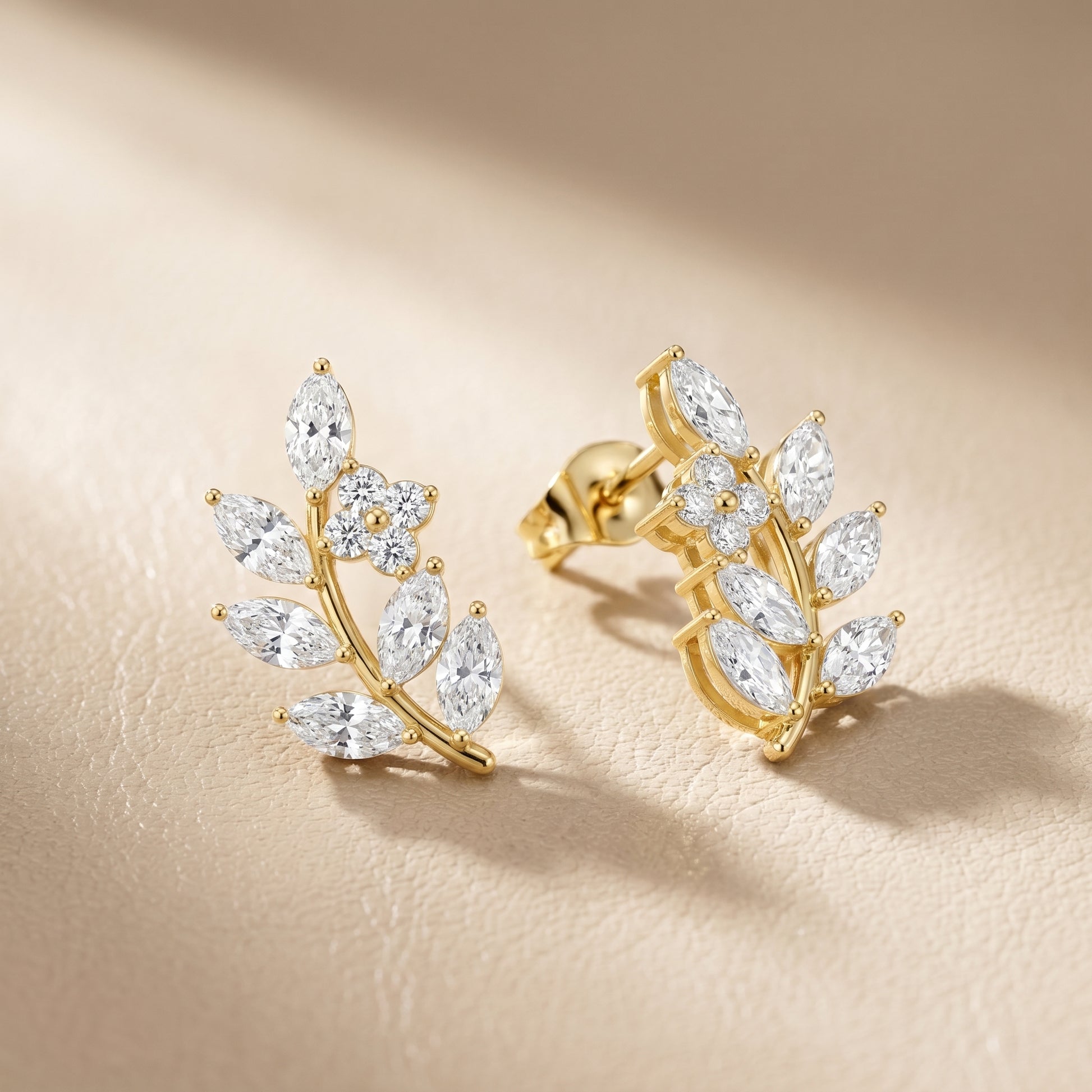 Marquise Round Cut Lab Grown Diamond Stud Earrings in Yellow Gold