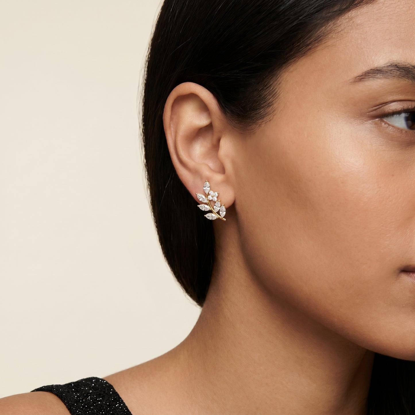 Marquise Round Cut Lab Grown Diamond Stud Earrings in Yellow Gold