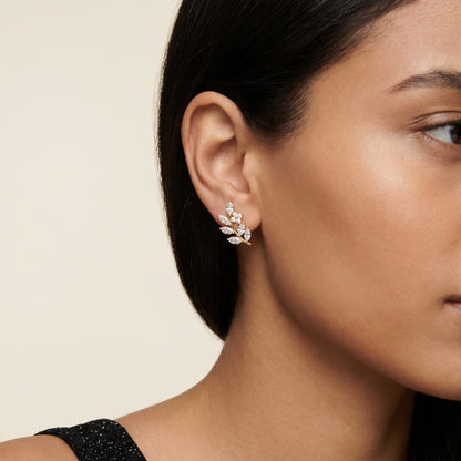 Marquise Round Cut Lab Grown Diamond Stud Earrings in Yellow Gold