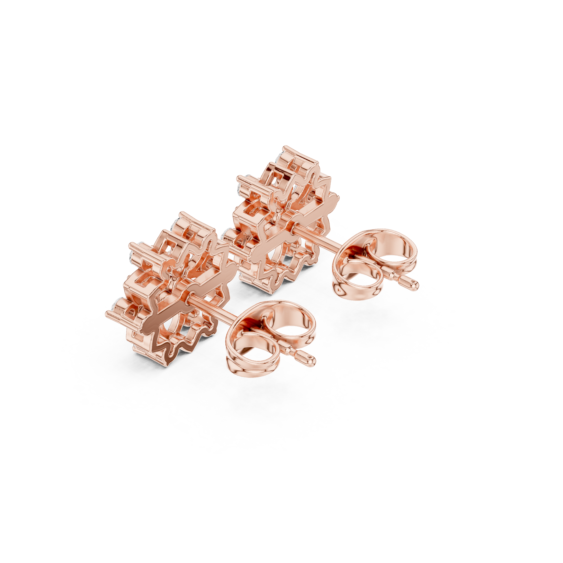Round Cut Lab Grown Diamond Stud Earrings in Rose Gold