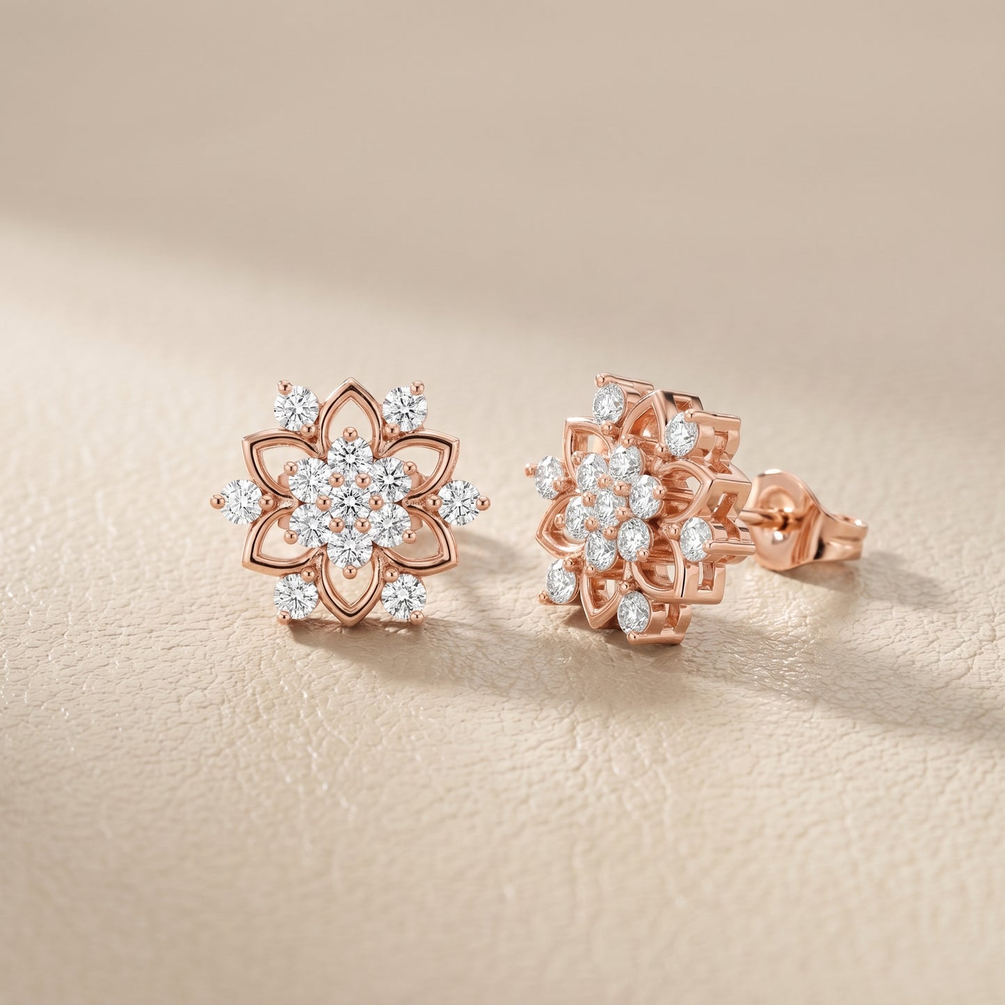Round Cut Lab Grown Diamond Stud Earrings in Rose Gold