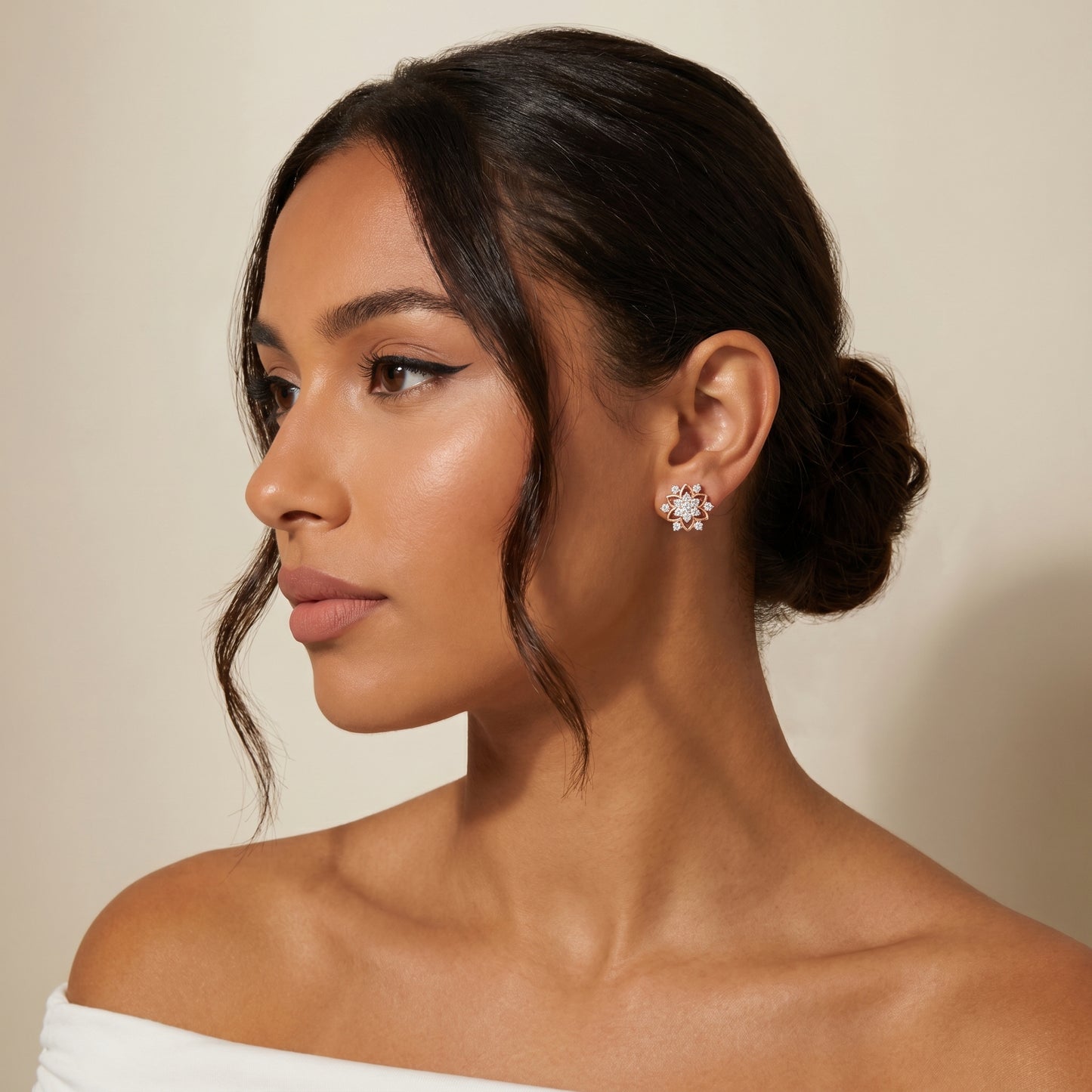 Round Cut Lab Grown Diamond Stud Earrings in Rose Gold