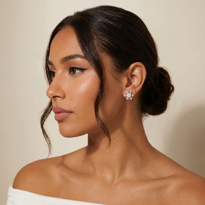Round Cut Lab Grown Diamond Stud Earrings in Rose Gold