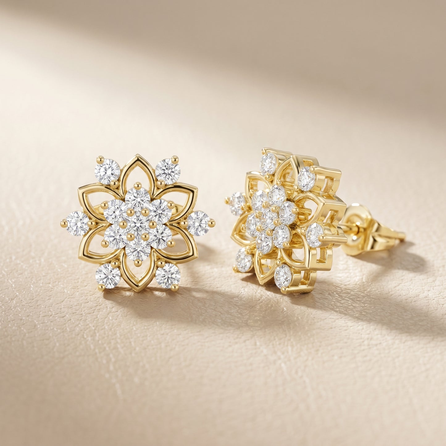 Round Cut Lab Grown Diamond Stud Earrings in Yellow Gold