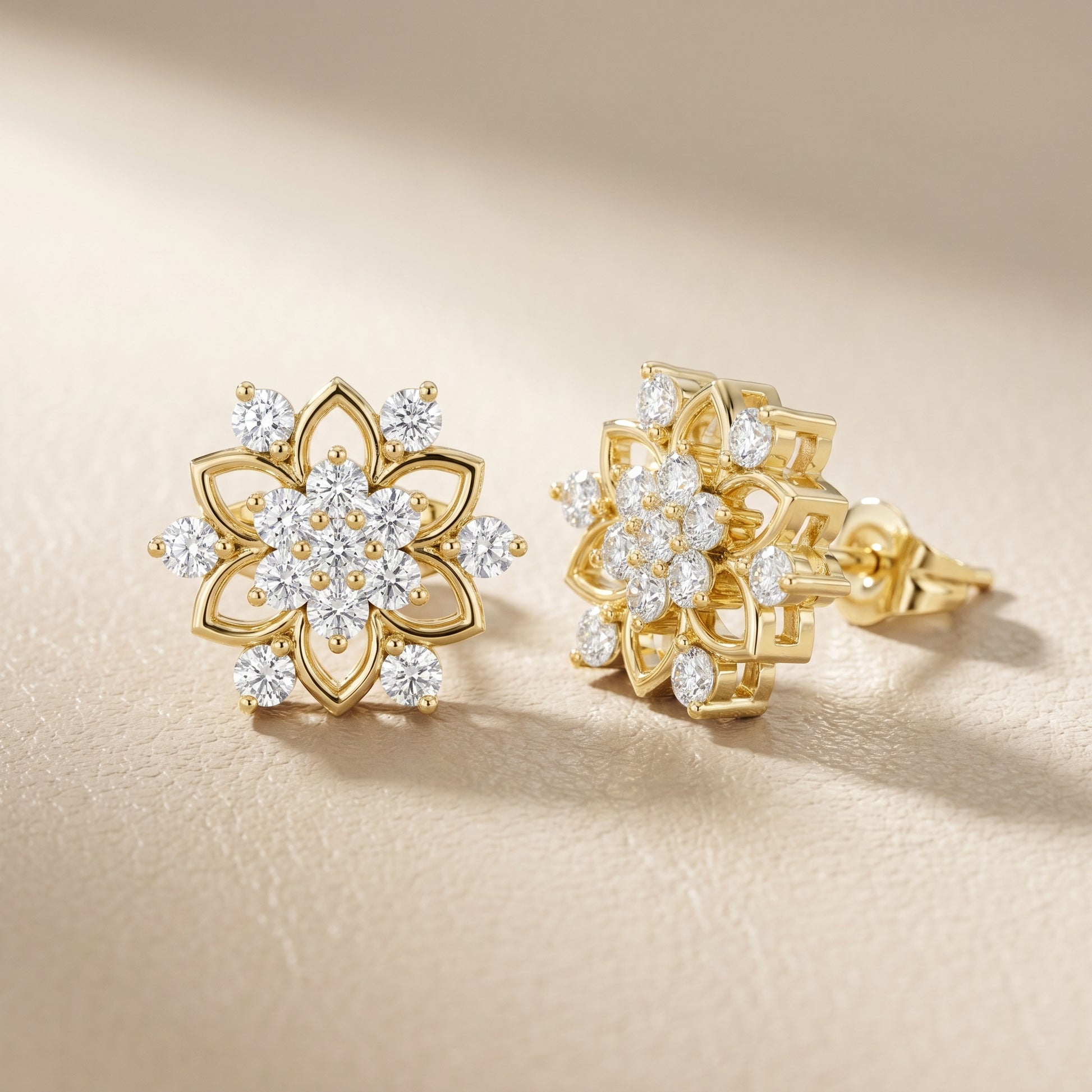 Round Cut Lab Grown Diamond Stud Earrings in Yellow Gold