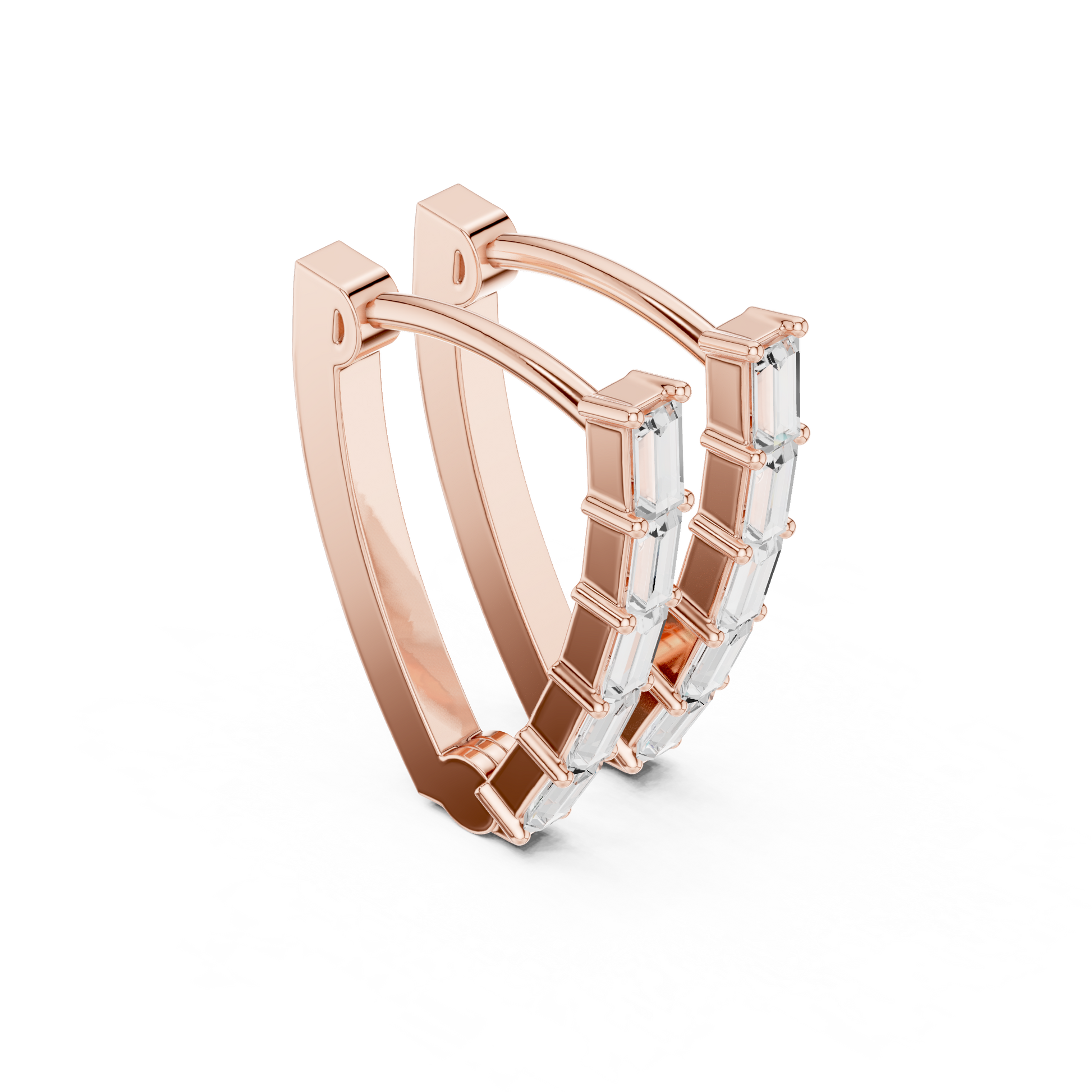 Emerald Cut Lab Grown Diamond Hoop Earrings in Rose Gold