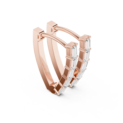 Emerald Cut Lab Grown Diamond Hoop Earrings in Rose Gold