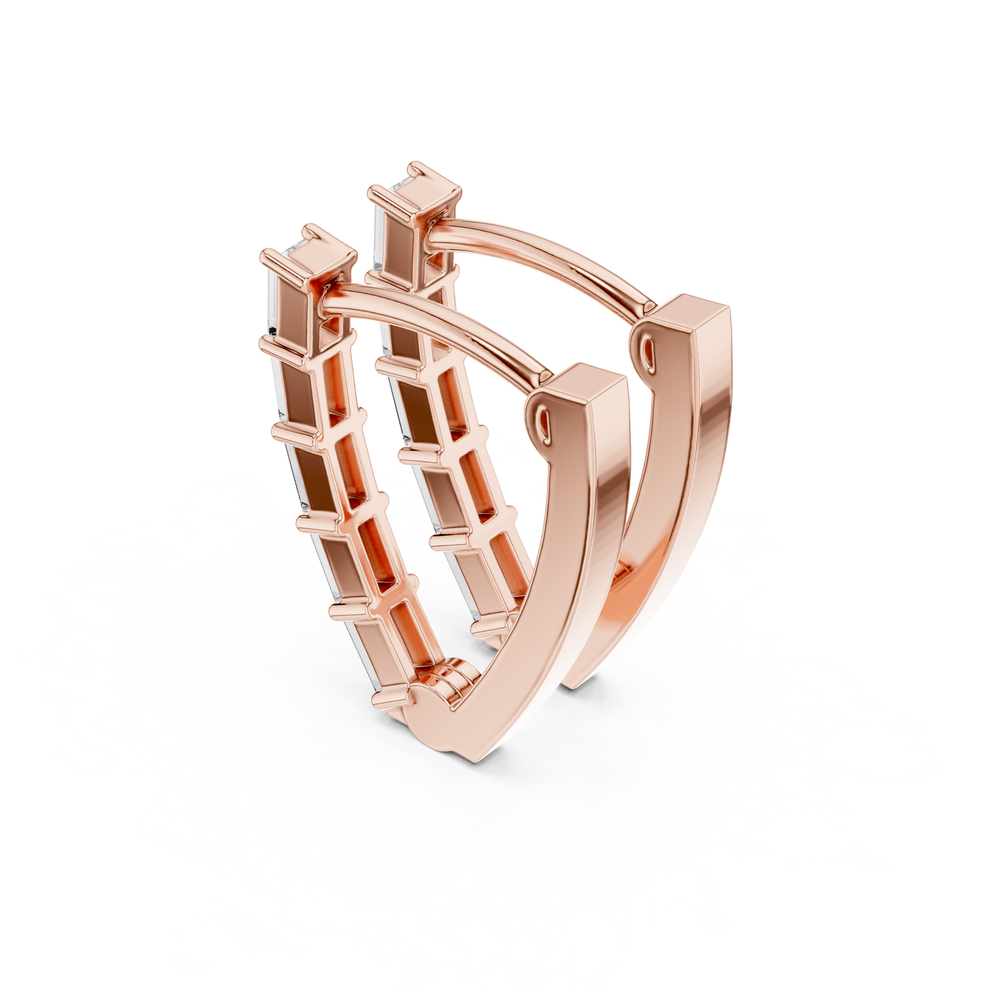 Emerald Cut Lab Grown Diamond Hoop Earrings in Rose Gold