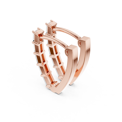 Emerald Cut Lab Grown Diamond Hoop Earrings in Rose Gold