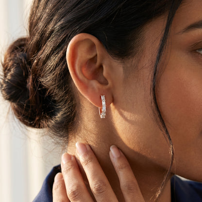 Emerald Cut Lab Grown Diamond Hoop Earrings in Rose Gold